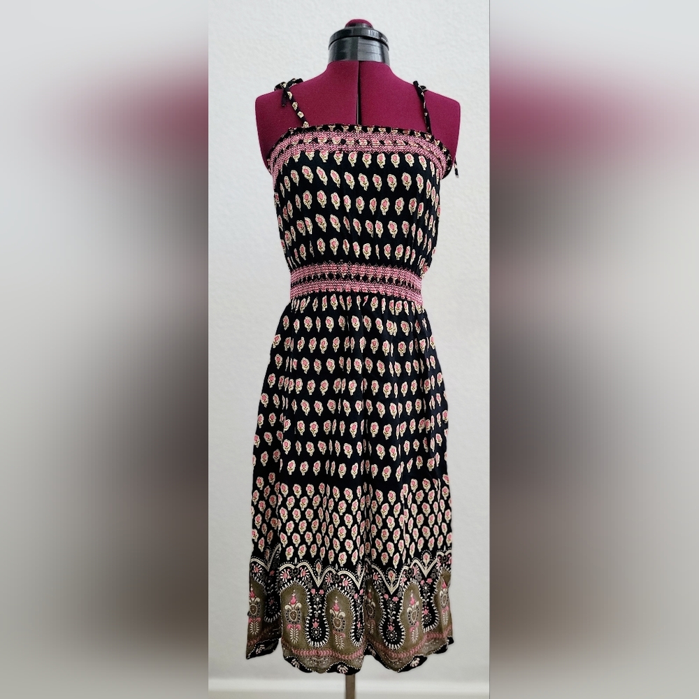 Black floral printed summer dress